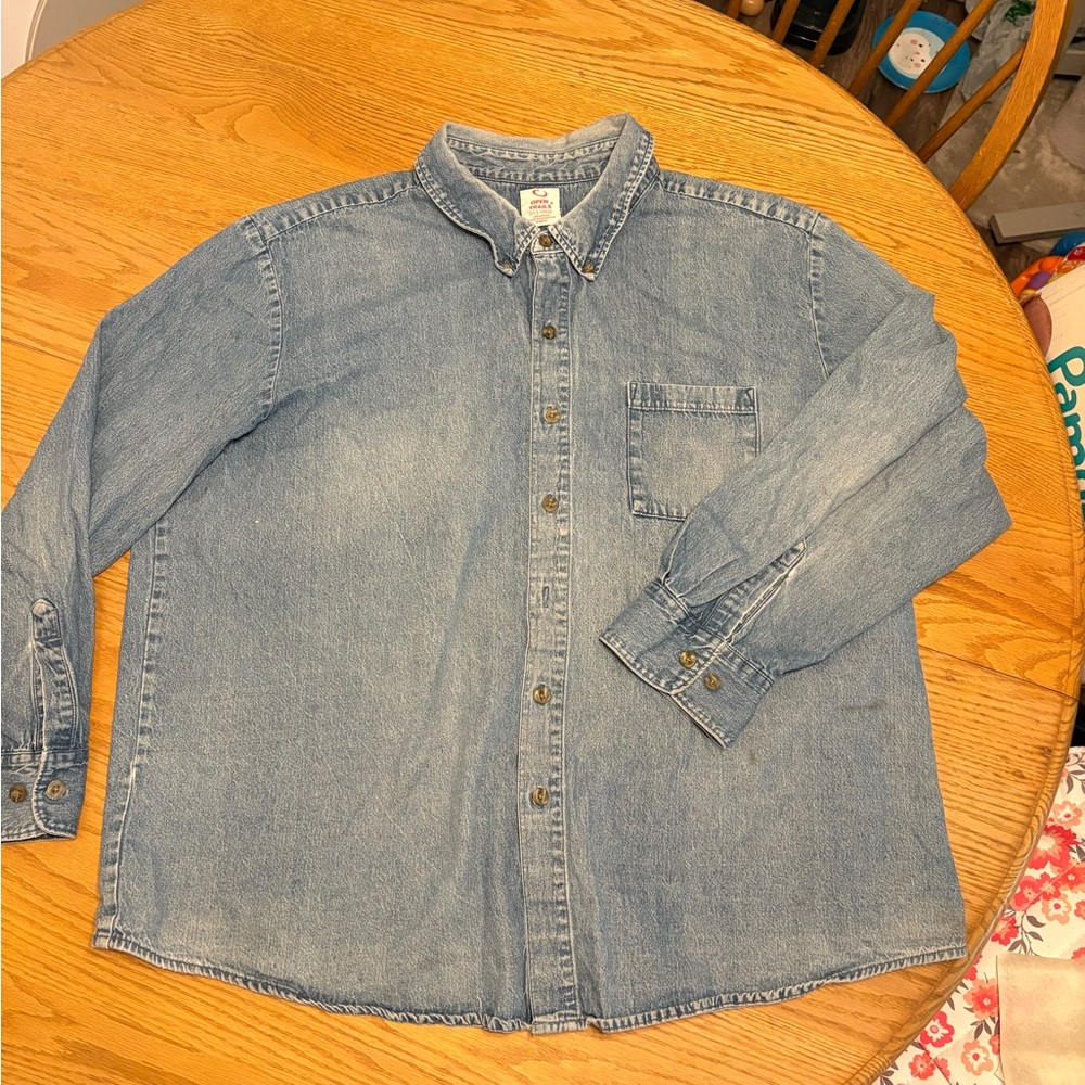 Open Trails Men’s 3XL Denim Jacket Faded Workwear Chore 80s Biker Trucking